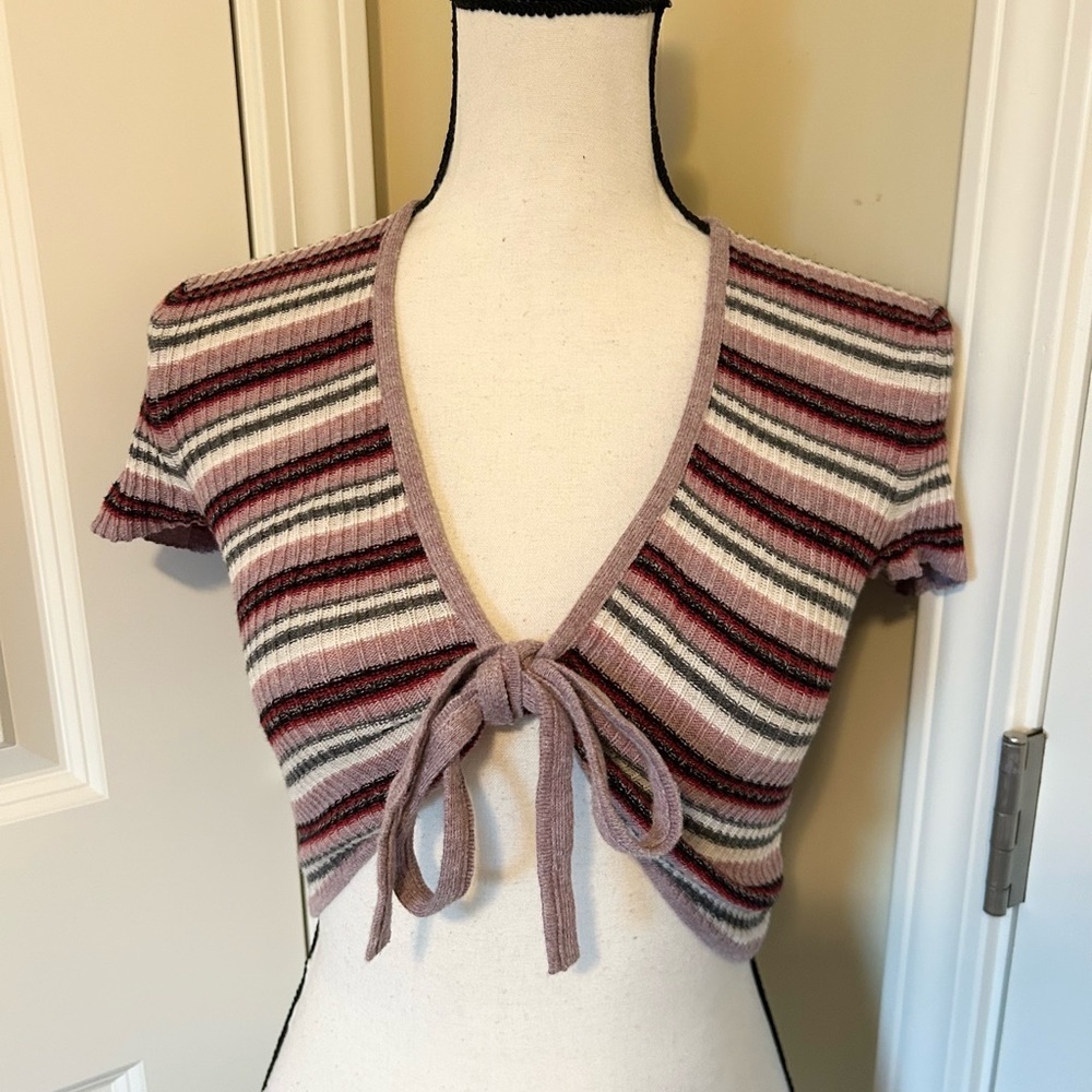 American Eagle Multicolor Striped Knit Top tie front crop top